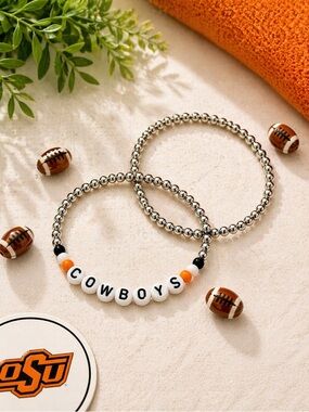 Silver Plated OSU Cowboys Football Bracelet